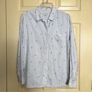 Rails Pinstripe Lightening Bolt Button Down Shirt Navy White